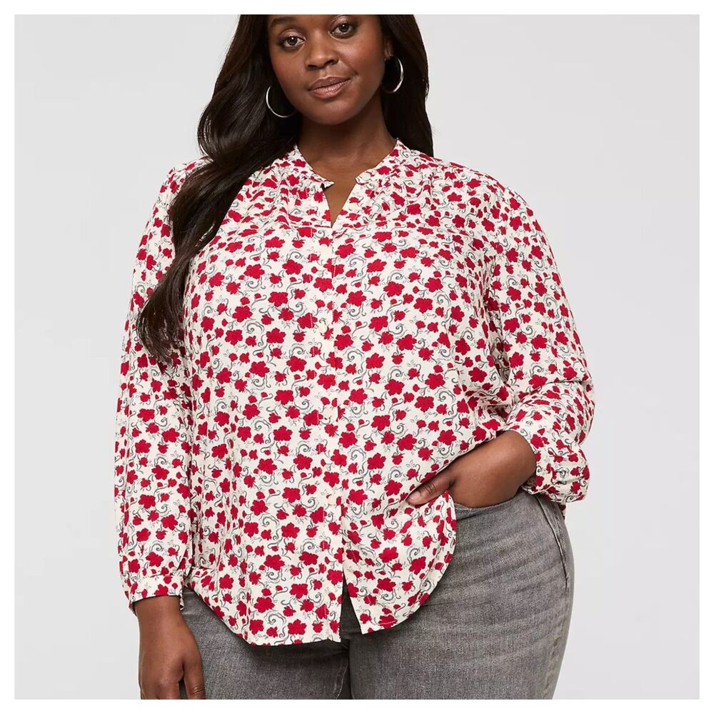 Lane Bryant Bracelet-Sleeve Button-Front Blouse